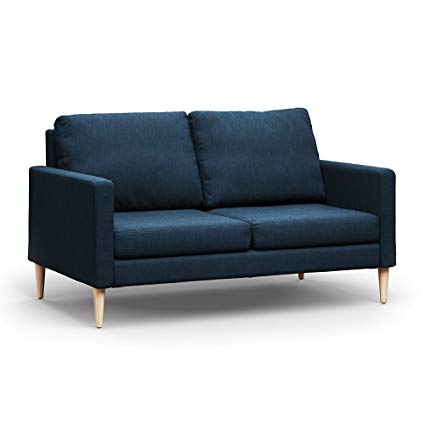 Campaign Steel Frame Brushed Weave Loveseat, 61 Inches, Midnight Navy with Solid Maple Legs
