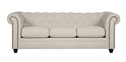 Coaster Roy Traditional Button Tufted Sofa with Rolled Back and Arms, Oatmeal