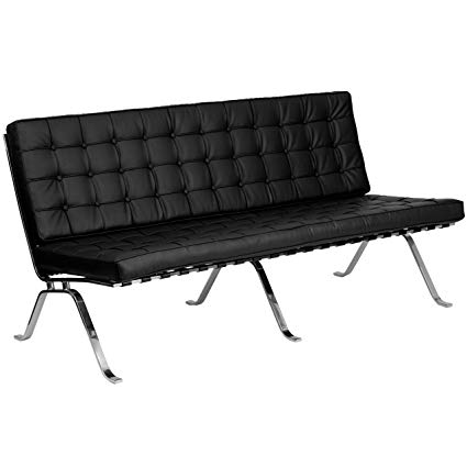 Flash Furniture HERCULES Flash Series Black Leather Sofa with Curved Legs
