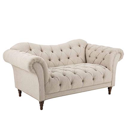 Homelegance St. Claire Traditional Style Loveseat with Tufting and Rolled Arm Design, Brown/Almond