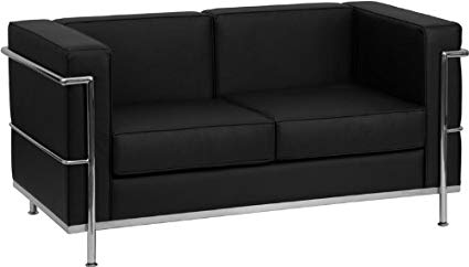 Flash Furniture HERCULES Regal Series Contemporary Black Leather Loveseat with Encasing Frame