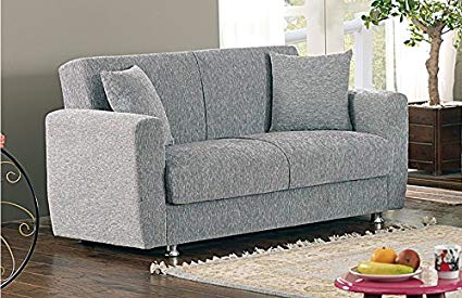 BEYAN Niagara Collection Contemporary Upholstered Convertible Storage Love Seat with Easy Access Storage Space, Includes 2 Pillows, Gray