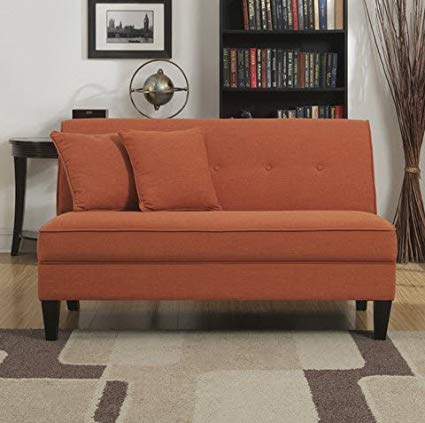 Portfolio Engle Modern Orange Linen Armless Loveseat Settee Small Sofa