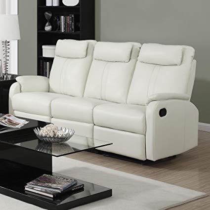 Monarch Specialties I 81Iv 3 Ivory Bonded Leather Reclining Sofa in