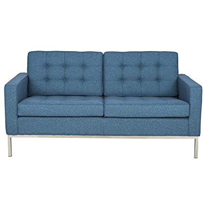 LeisureMod Modern Florence Style Loveseat Sofa (Blue Twill Wool)