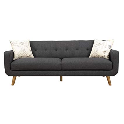 Emerald Home Remix Charcoal Sofa, with Pillows, Button Tufted Back, Telescoped Wood Legs, And Track Arm